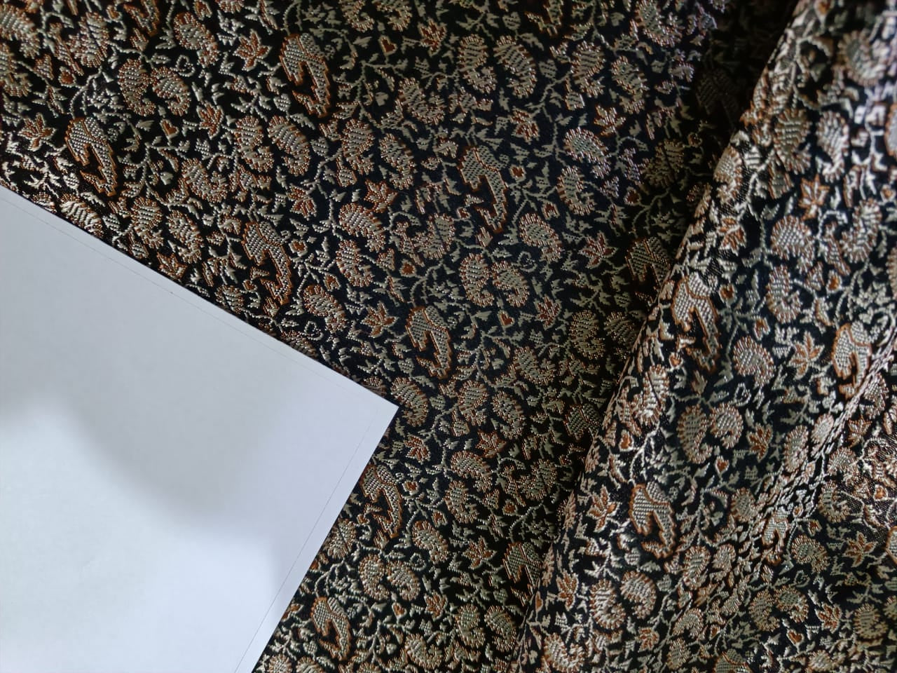 SILK BROCADE FABRIC Black,Brown & Gold colour 44" wide BRO195[2]