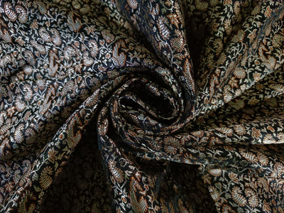 SILK BROCADE FABRIC Black,Brown & Gold colour 44" wide BRO195[2]