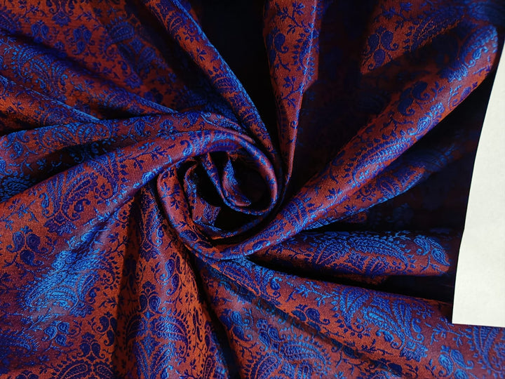 SILK BROCADE FABRIC Rusty Orange & Blue colour 44