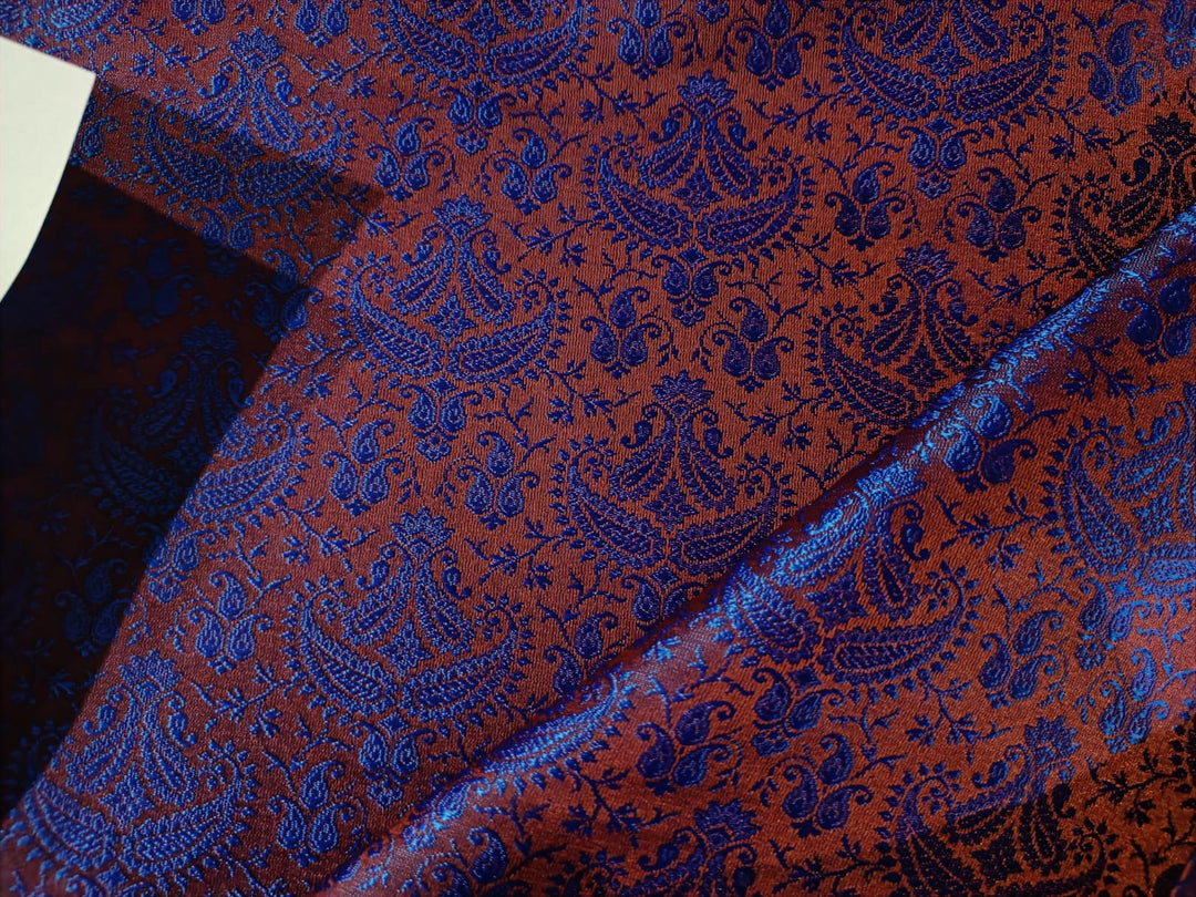 SILK BROCADE FABRIC Rusty Orange & Blue colour 44