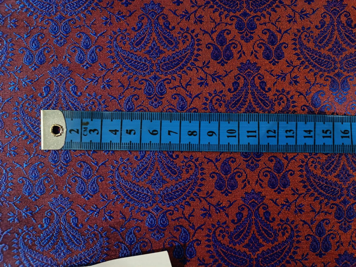 SILK BROCADE FABRIC Rusty Orange & Blue colour 44