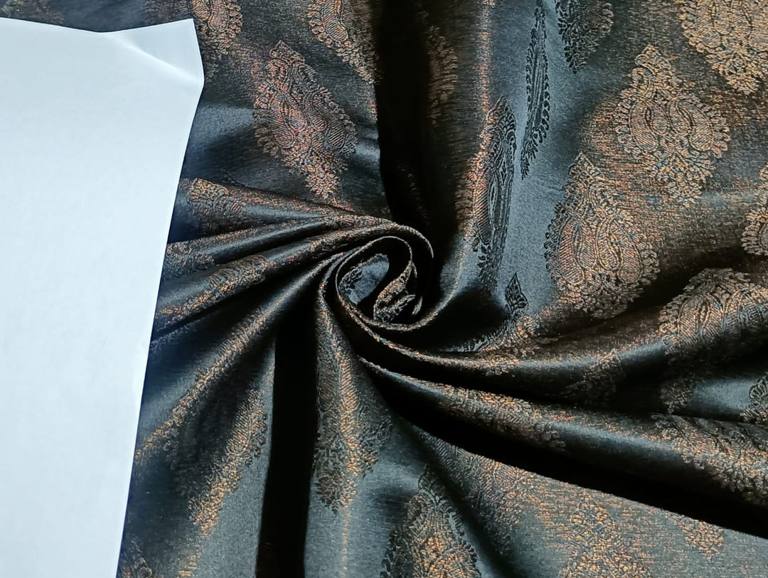 Satin Brocade Fabric Black & Metallic color 44