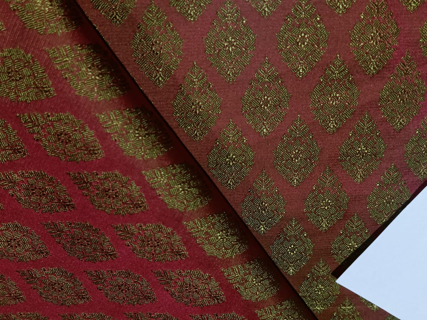 Silk Brocade fabric Green &amp; Dark Rust Color 44" wide BRO179[5]