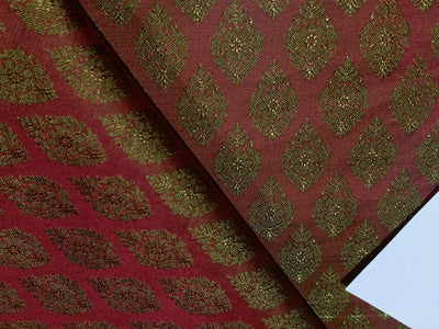 Silk Brocade fabric Green &amp; Dark Rust Color 44" wide BRO179[5]