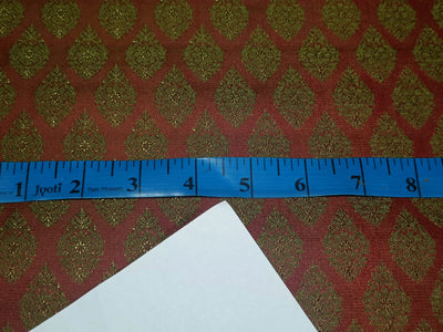 Silk Brocade fabric Green &amp; Dark Rust Color 44" wide BRO179[5]