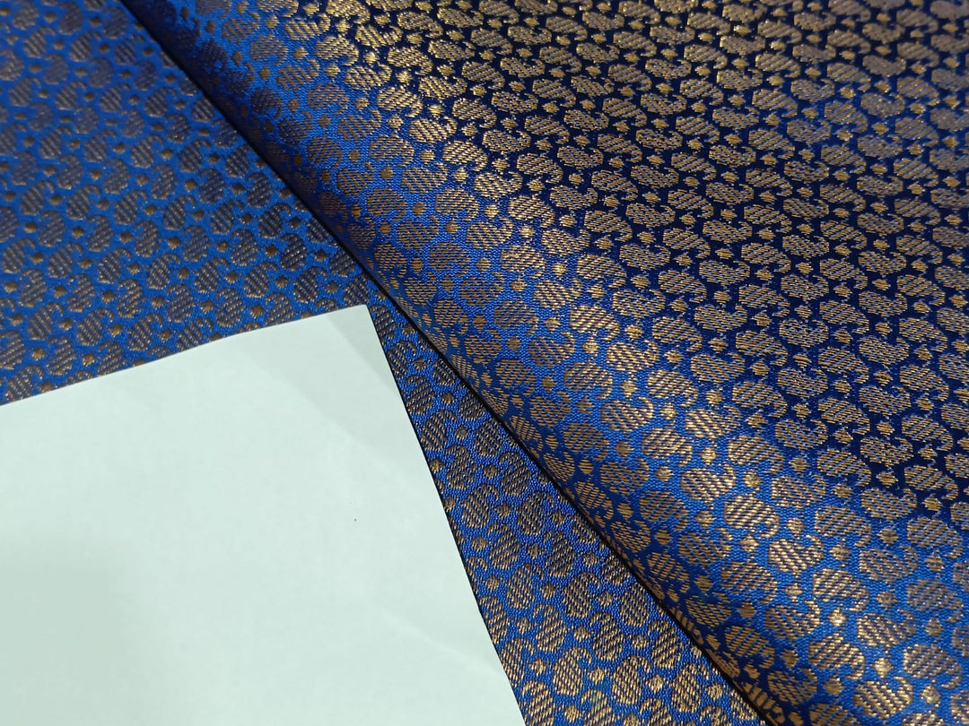 Spun Silk Brocade fabric Blue & Metallic Gold Color 44