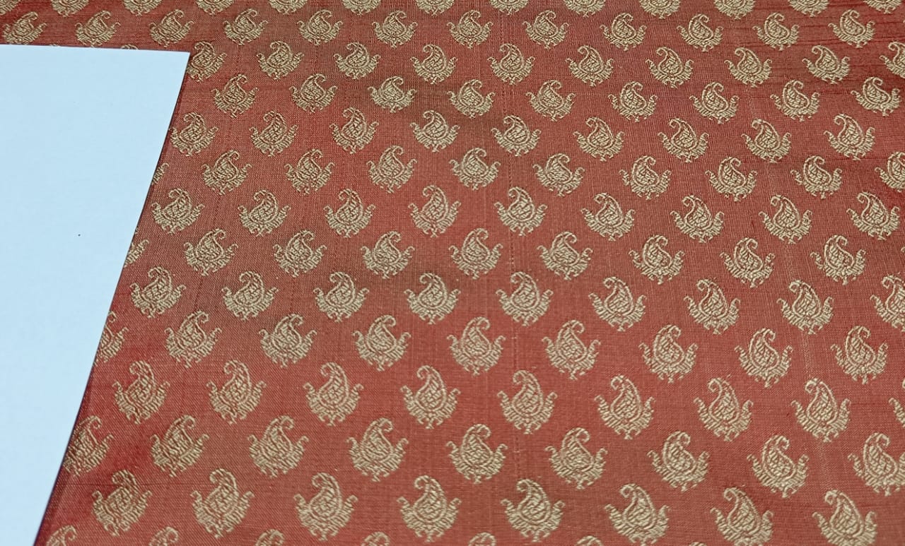 Silk Brocade FABRIC Orange &amp; Gold color 44" wide BRO173[4]