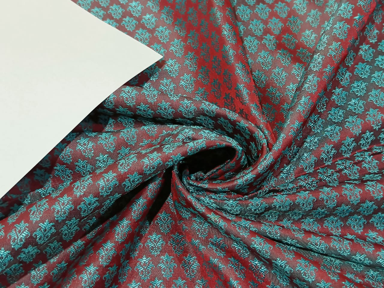 Silk Brocade FABRIC Rusty Orange &amp; Blue color 44" wide BRO173[3]
