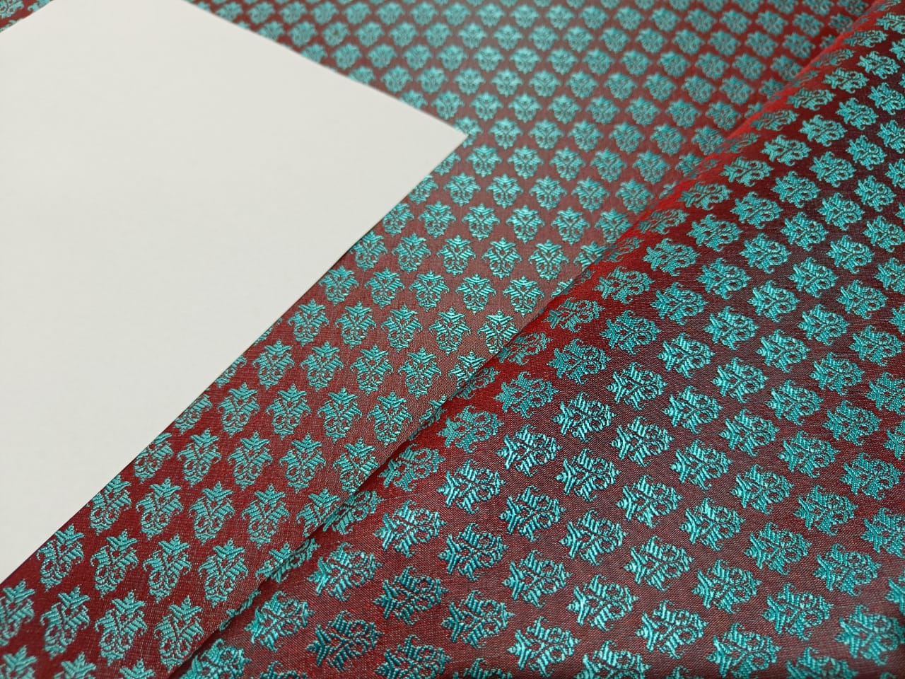 Silk Brocade FABRIC Rusty Orange &amp; Blue color 44" wide BRO173[3]