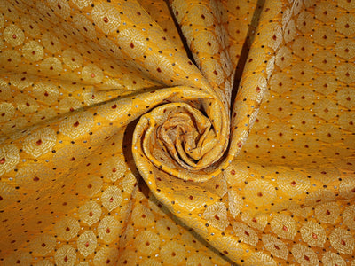 Pure SILK BROCADE FABRIC Mango Yellow,Red & Metallics COLOR 44" WIDE BRO314[2]