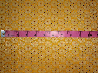 Pure SILK BROCADE FABRIC Mango Yellow,Red & Metallics COLOR 44" WIDE BRO314[2]