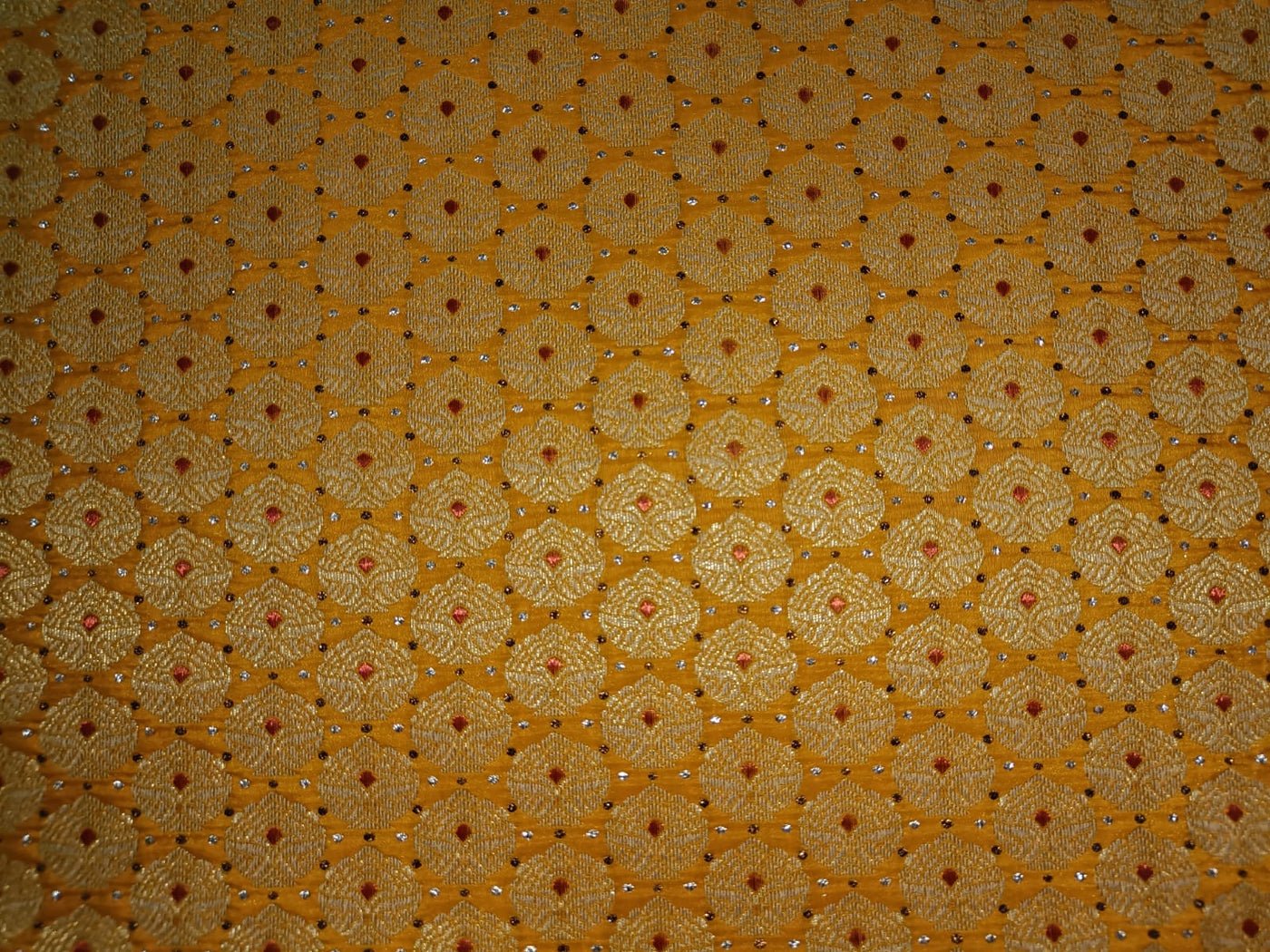 Pure SILK BROCADE FABRIC Mango Yellow,Red & Metallics COLOR 44" WIDE BRO314[2]
