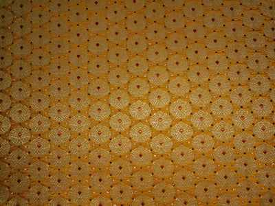 Pure SILK BROCADE FABRIC Mango Yellow,Red & Metallics COLOR 44" WIDE BRO314[2]