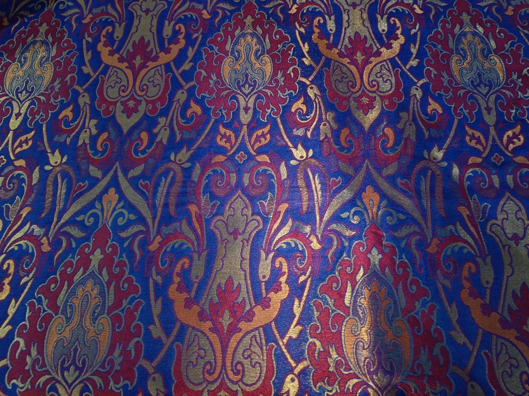 Silk Brocade fabric Blue,Red & Metallic Gold Color 44