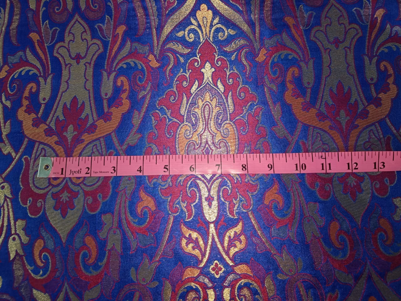 Silk Brocade fabric Blue,Red & Metallic Gold Color 44" wide BRO318[4]