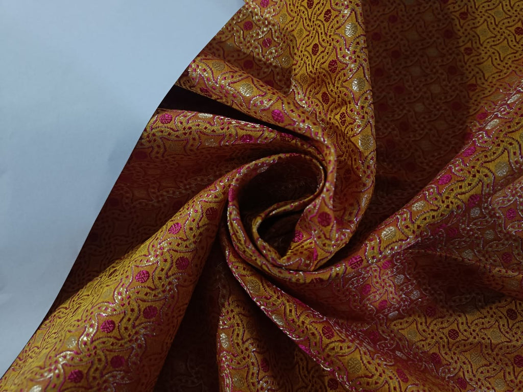 Silk Brocade fabric Pink,Light Mango & Metallic Gold Colour 44" wide BRO308[4]