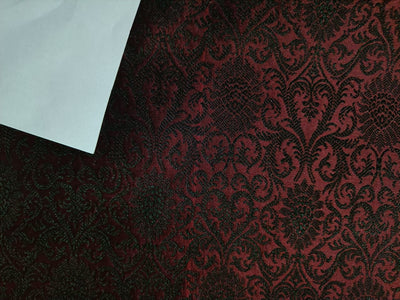 Spun Silk Brocade fabric Red Wine &amp; Black Color 44" wide BRO306[4]