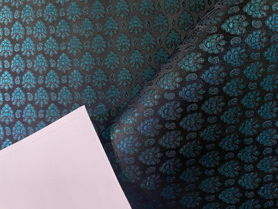 Silk Brocade Black & Metallic Blue Colour floral design 44" wide BRO298[3]