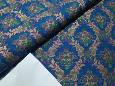 SILK BROCADE FABRIC Pink,Green,Blue & Metallic Gold color 41" WIDE BRO289[2]