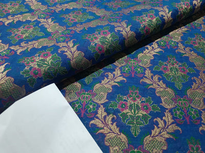 SILK BROCADE FABRIC Pink,Green,Blue & Metallic Gold color 41" WIDE BRO289[2]