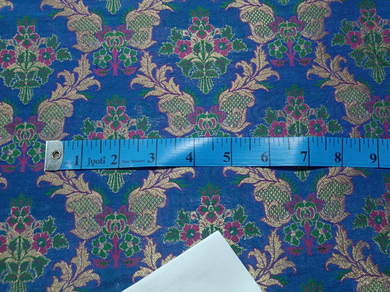 SILK BROCADE FABRIC Pink,Green,Blue & Metallic Gold color 41" WIDE BRO289[2]