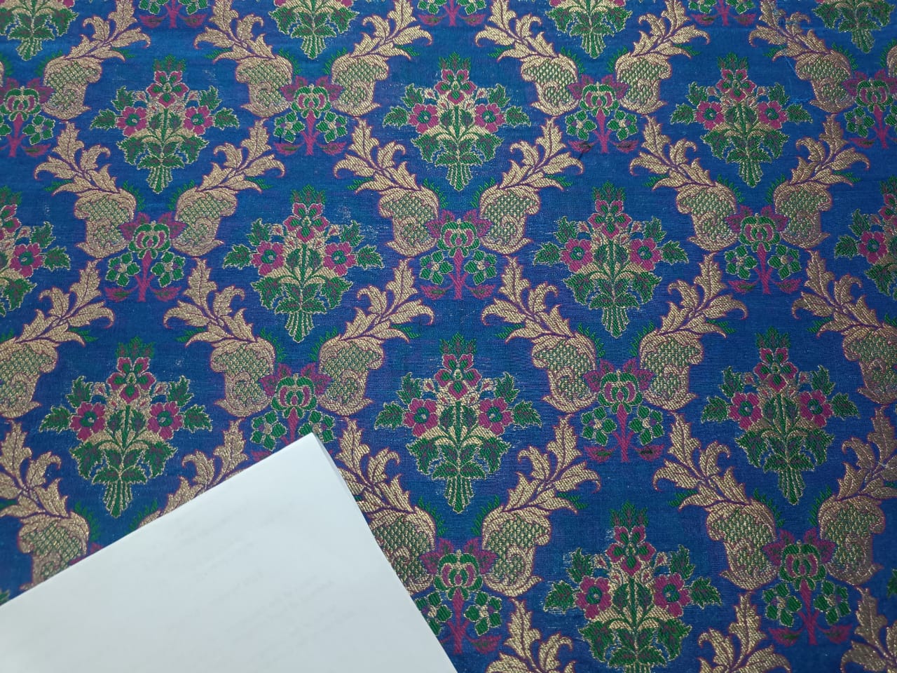 SILK BROCADE FABRIC Pink,Green,Blue & Metallic Gold color 41" WIDE BRO289[2]