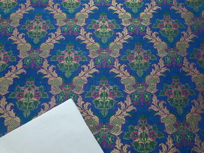 SILK BROCADE FABRIC Pink,Green,Blue & Metallic Gold color 41" WIDE BRO289[2]