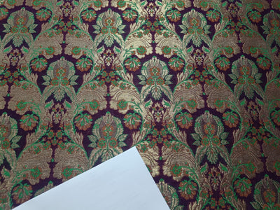 SILK BROCADE FABRIC Wine Purple,Green,Brown & Metallic Gold COLOR 44" WIDE BRO289[4]