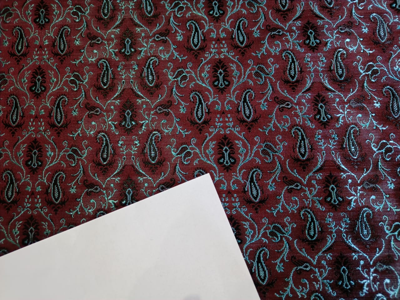 Silk Brocade Fabric Red,Light Blue & Black Color paisleys 44" WIDE BRO286[3]