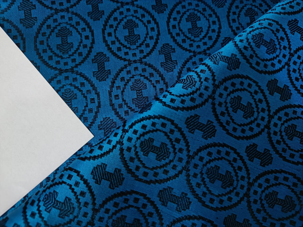 100% Silk Brocade Vestment Fabric Blue & Black color 44" wide BRO286[2]