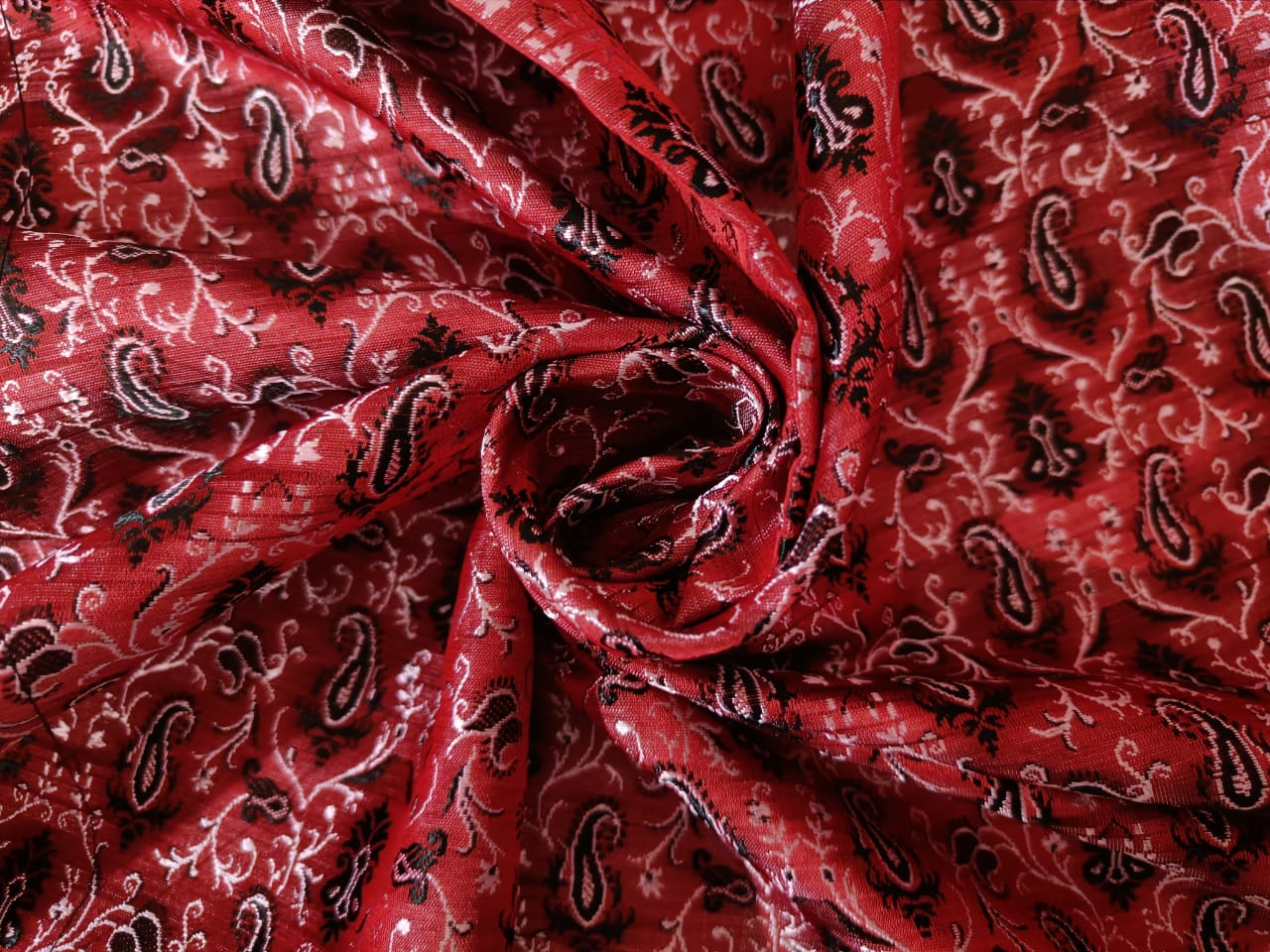 Silk Brocade Fabric Tomato Red,Light Dusty Pink & Black Color 44" WIDE BRO286[4]