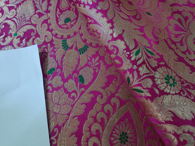 Silk Brocade Fabric Pink,Green &amp; Metalic Gold color 44" wide BRO280[2]