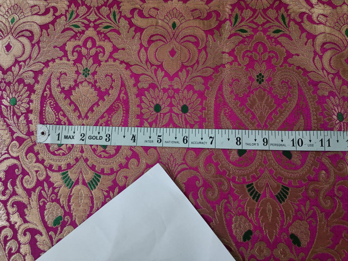 Silk Brocade Fabric Pink,Green &amp; Metalic Gold color 44" wide BRO280[2]