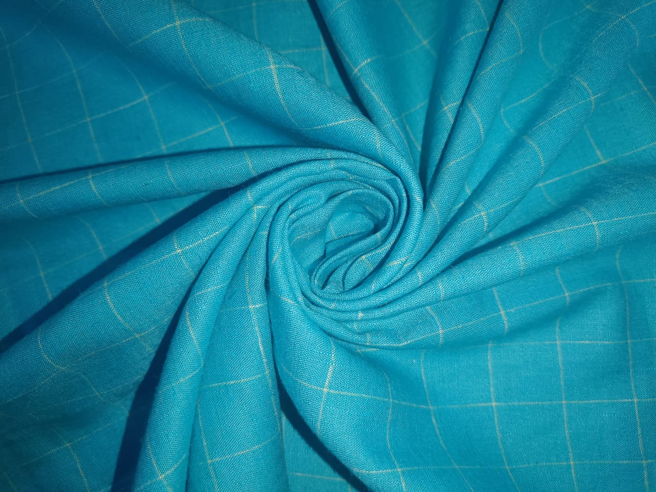 100% Linen  Blue Color plaids 60's Lea Fabric ~ 58&quot; wide