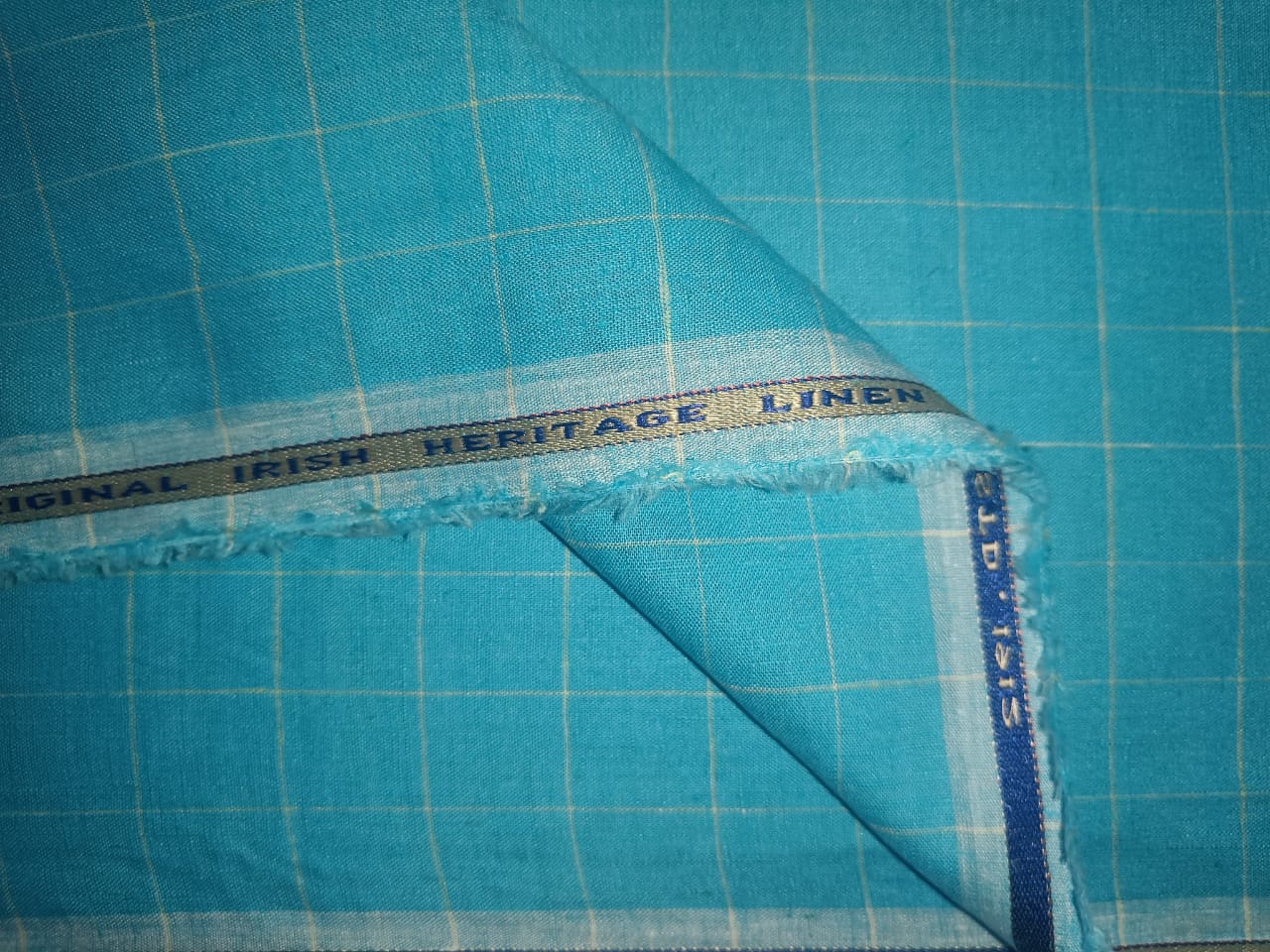 100% Linen  Blue Color plaids 60's Lea Fabric ~ 58&quot; wide