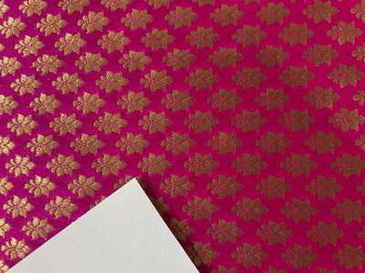 SILK BROCADE FABRIC Pink & Metallic Gold color 44" wide BRO279[3]