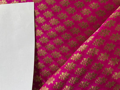 SILK BROCADE FABRIC Pink & Metallic Gold color 44" wide BRO279[3]