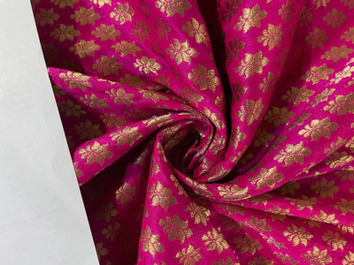 SILK BROCADE FABRIC Pink & Metallic Gold color 44" wide BRO279[3]