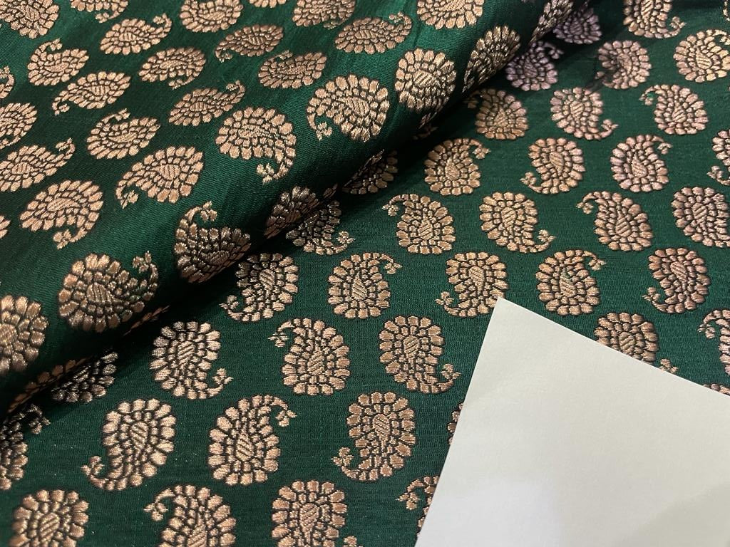 Pure Silk Brocade Fabric Metallic Gold & Green Color 44" wide BRO269[6]