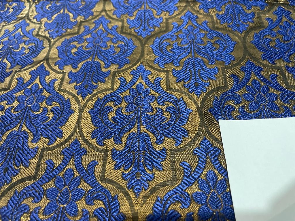 silk Brocade Fabric Blue & Metallic Old Gold color 44" wide BRO277[1]