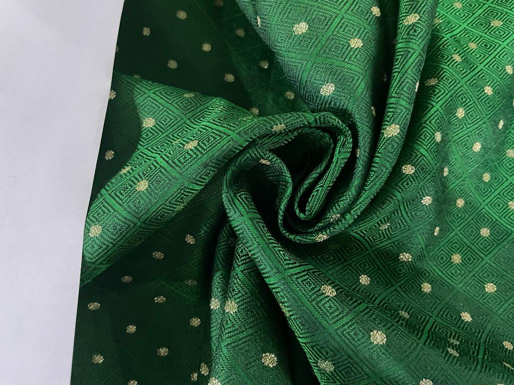 SILK BROCADE FABRIC Purple,Emerald Green & Metallic Gold color 44" WIDE BRO262[3]