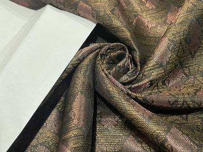 Silk Brocade fabric Dark Brown with Copper Metallic Motive Color 44" wide BRO394[5]