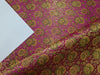 SILK BROCADE FABRIC Green,Mustard,Pink & Metallic Gold color 36" WIDE BRO263[5]