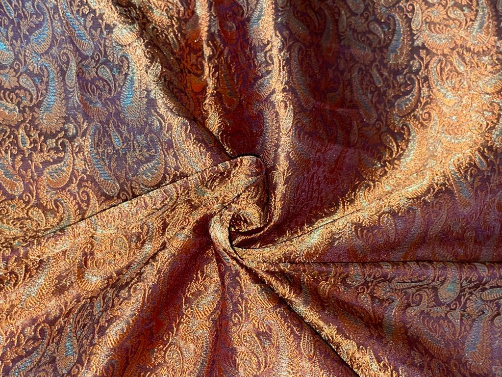 Spun Silk Brocade fabric Red,Orange & Metallic Gold Color 44" wide BRO376[1]
