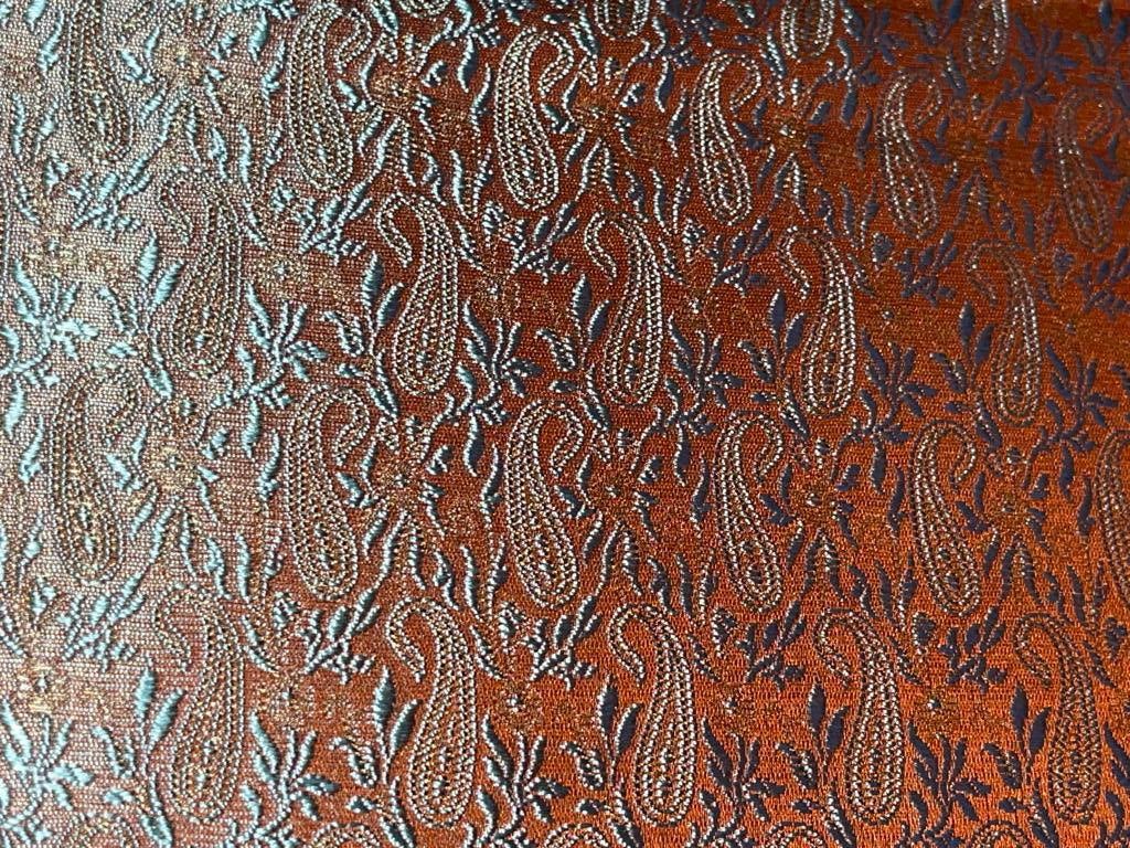 Silk Brocade fabric Orange,Blue & Metallic Gold color 44" wide BRO376[4]