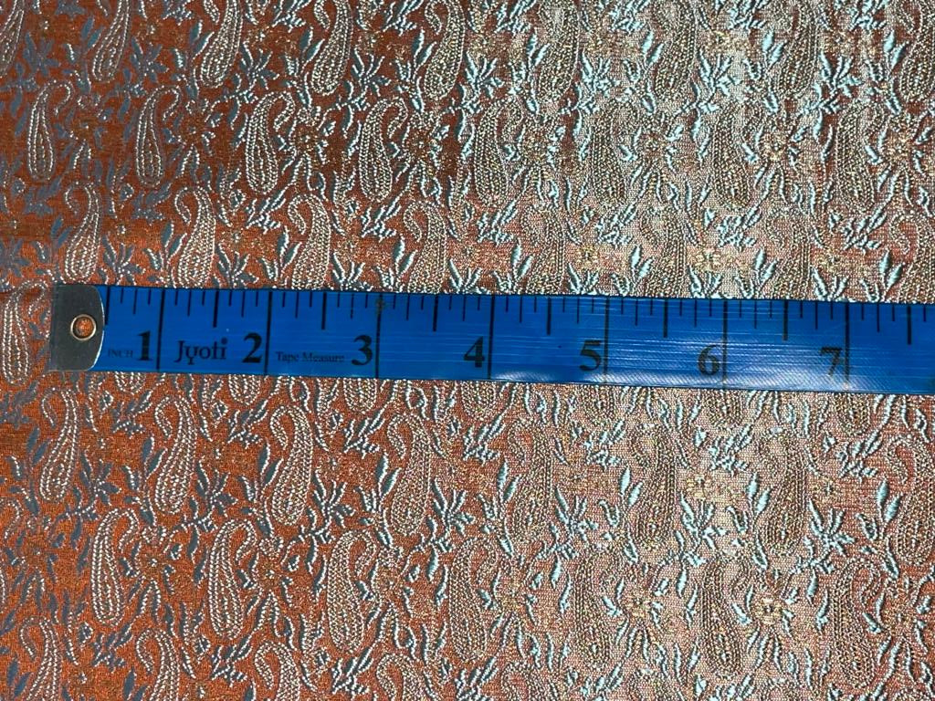 Silk Brocade fabric Orange,Blue & Metallic Gold color 44" wide BRO376[4]