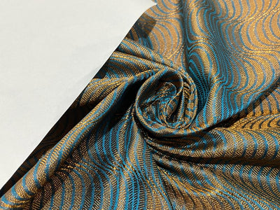 Silk Brocade Fabric Blue & Tigers eye color 44" wide BRO367[4]