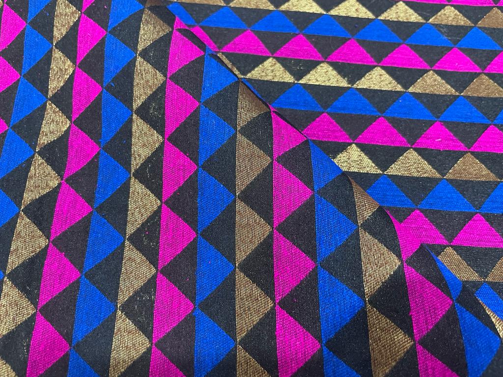 Silk Brocade fabric Metallic Gold & Pink,Blue & Black Color 44" wide BRO384[1]