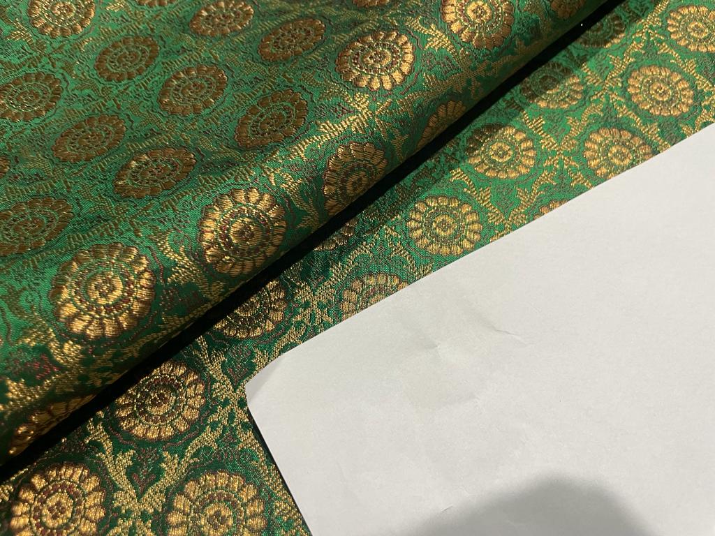 Spun Silk Brocade fabric Green & Metallic Gold Color 44" wide BRO377[4]