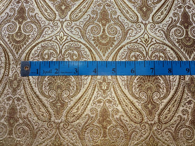 SILK BROCADE FABRIC Cream & Metallics Color 44" wide BRO362[2]